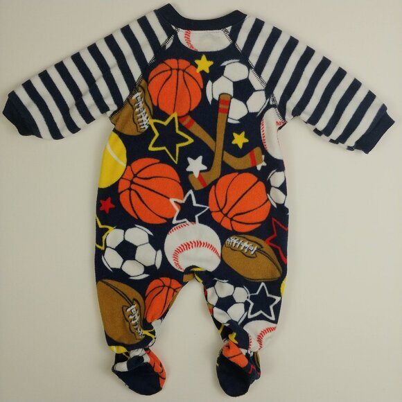 The Children's Place Ball Game Sports Pajama Fleece Footie 3-6 Months - Picture 7 of 11